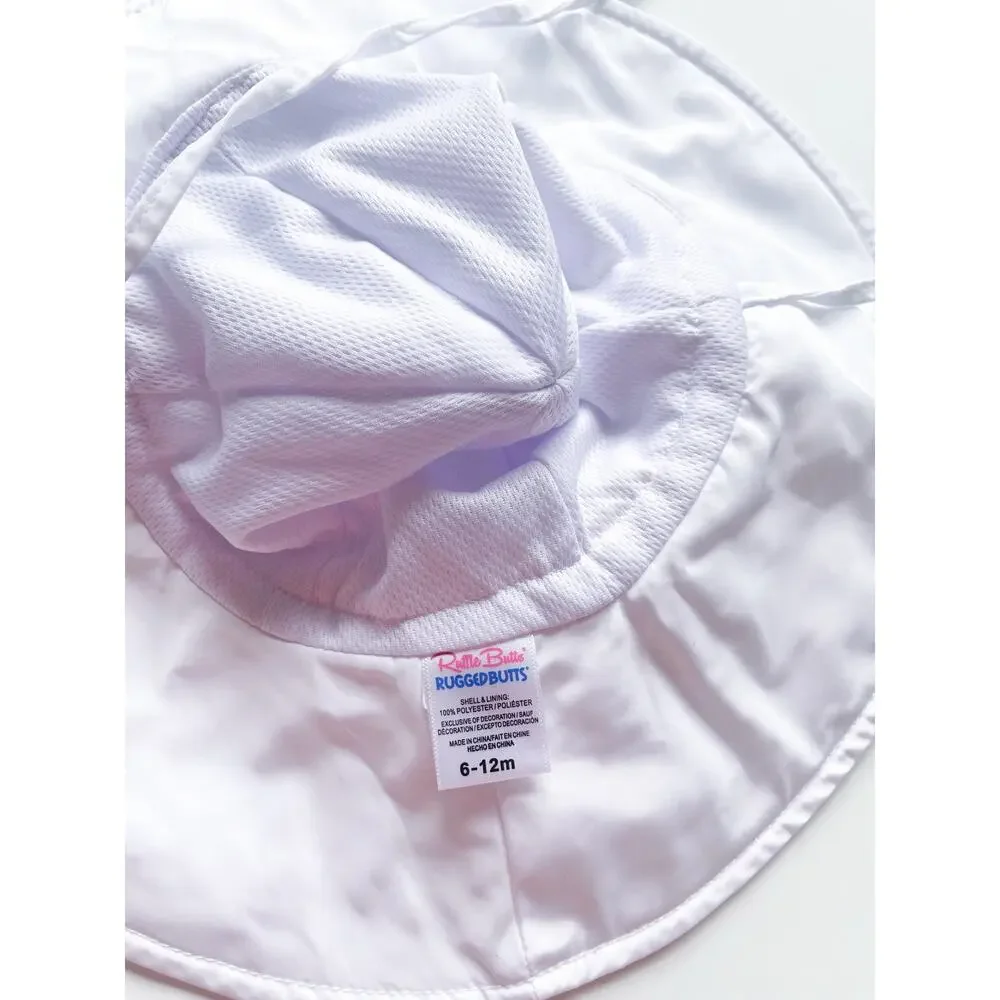 Ruffle Butts Rugged Butts Baby White Sun Hat Bucket Hat Size 6-12 Months